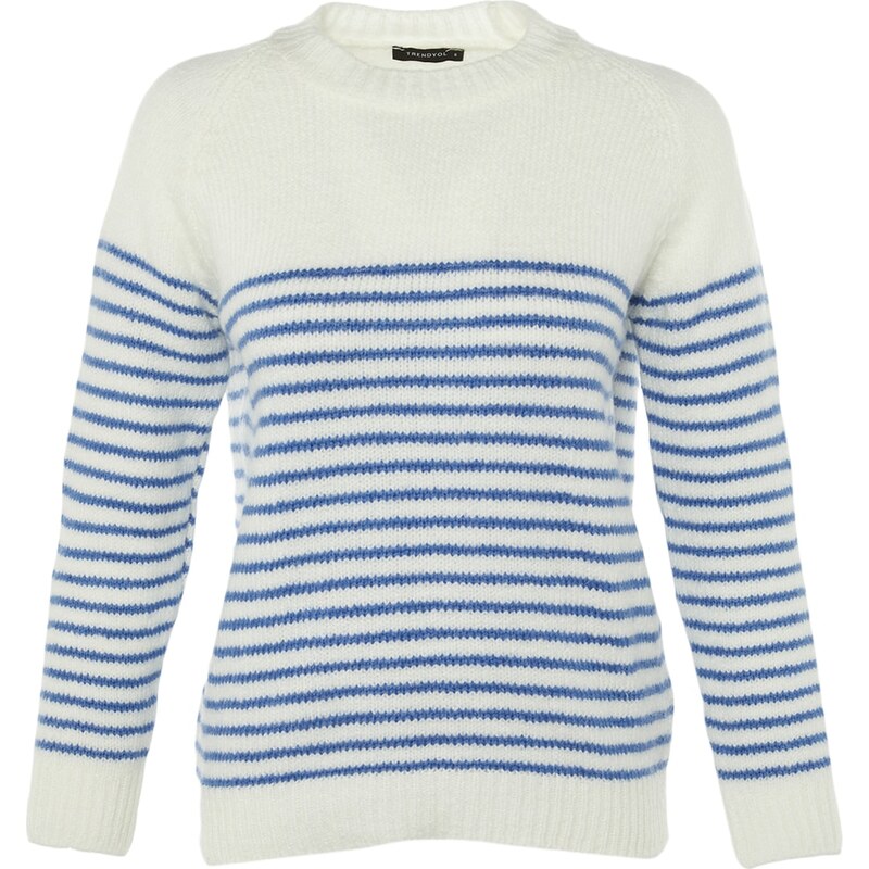 Trendyol Ecru Soft Textured Striped Knitwear Sweater