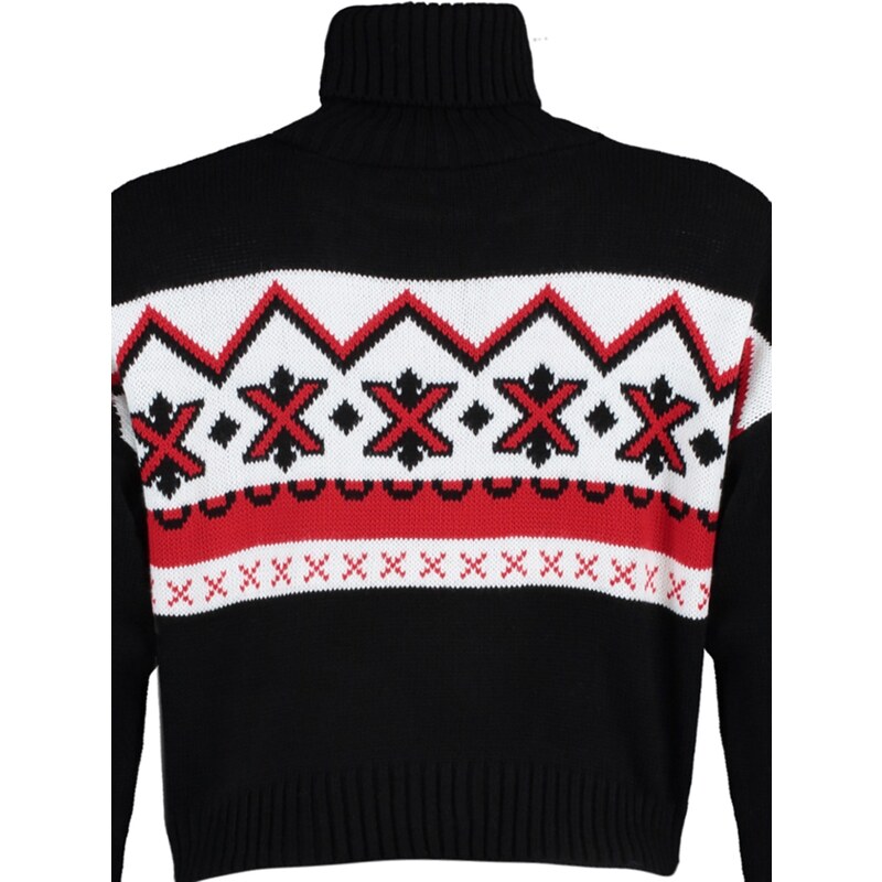 Trendyol černý vánoční motivovaný vzorovaný crop pletený svetr