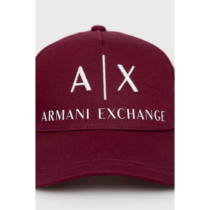 Bavlněná čepice Armani Exchange vínová barva, s aplikací, 954039 CC513 NOS