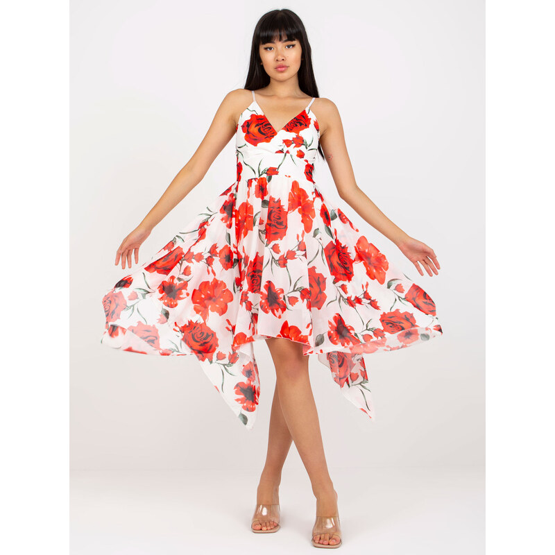 Fashionhunters Bílé a červené šaty s květinovými ramínky