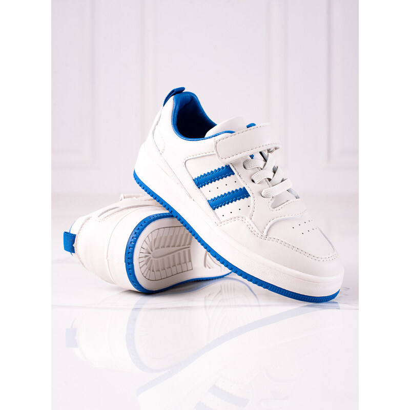 Shelvt children's sneakers made of eco leather white and blue