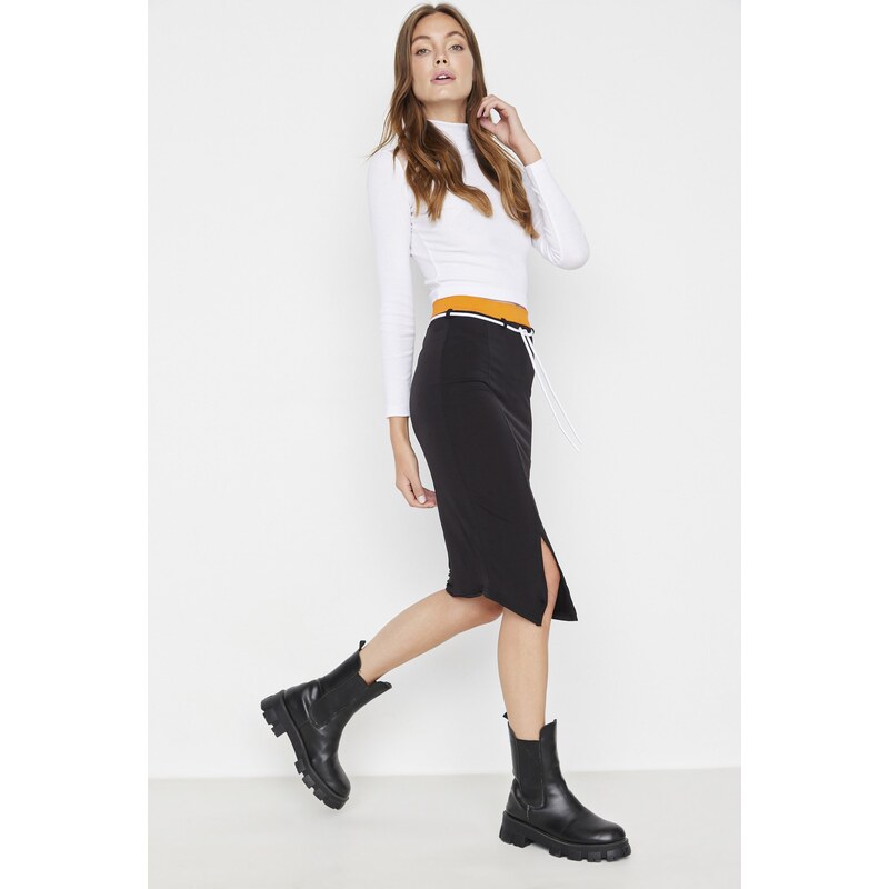 Trendyol Black Midi Bodycon Knitted Skirt