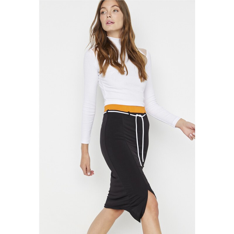 Trendyol Black Midi Bodycon Knitted Skirt