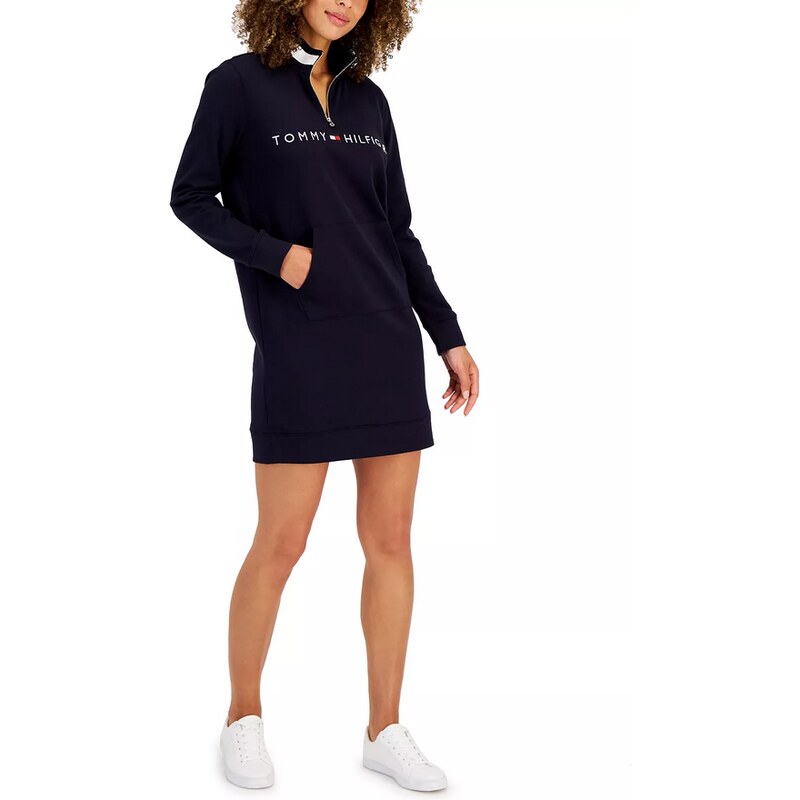 Tommy Hilfiger dámské mikinové šaty Logo Funnel modré AKCE XS