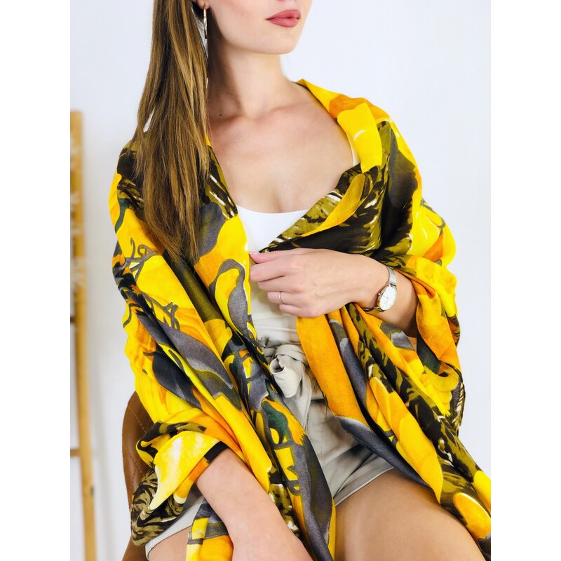 Webmoda Dámský trendy šátek s potiskem AUROA - žlutá
