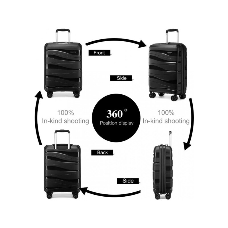 KONO Rodinný cestovní set kufrů s kosmetickým kufříkem, černý