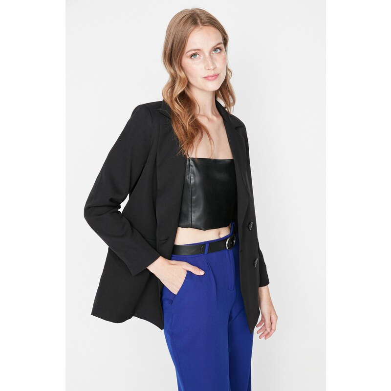 Trendyol Black Regular Lined Blazer with Buttons