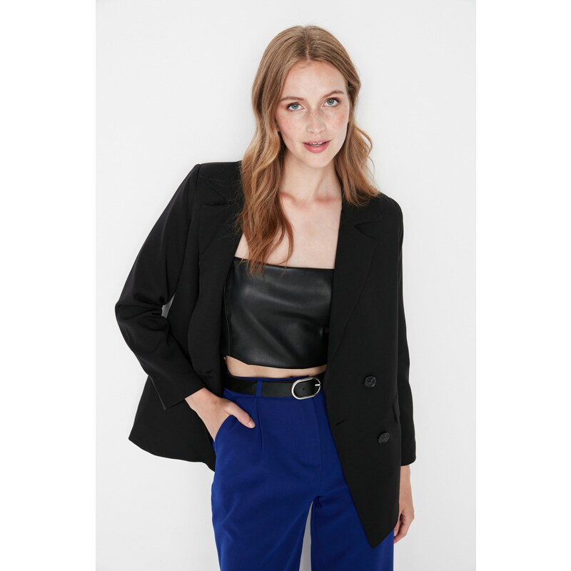 Trendyol Black Regular Lined Blazer with Buttons