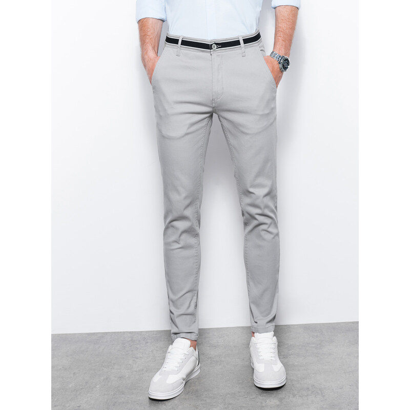 Ombre Clothing Pánské chino kalhoty - světle šedá P156