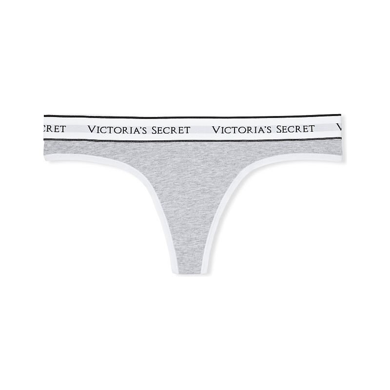 Victoria's Secret šedá tanga s logem na gumě Old School Logo