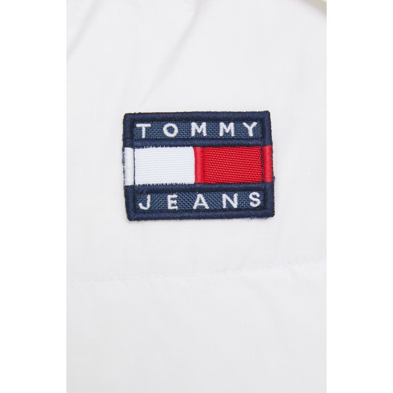 Péřová bunda Tommy Jeans dámská, bílá barva,