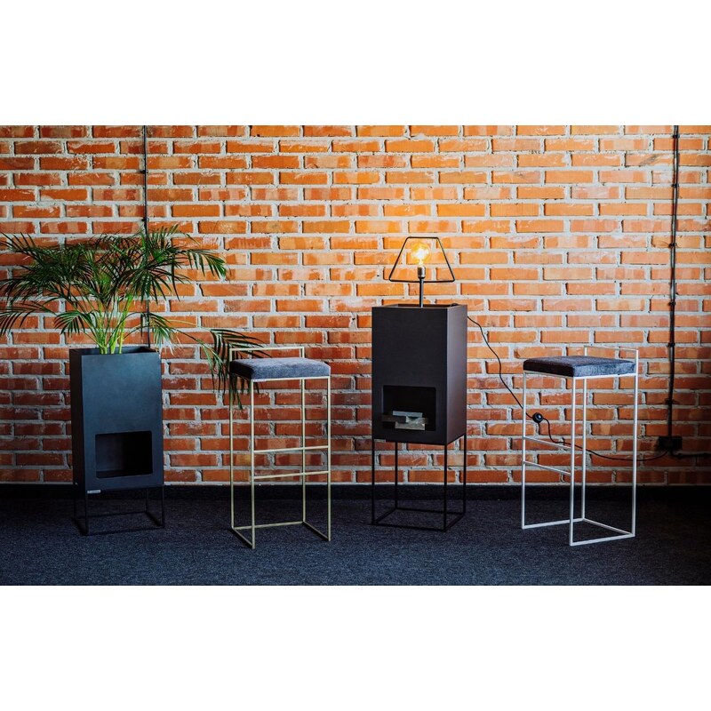 Nordic Design Zlatá kovová barová židle Daisy 77 cm s šedým sedákem