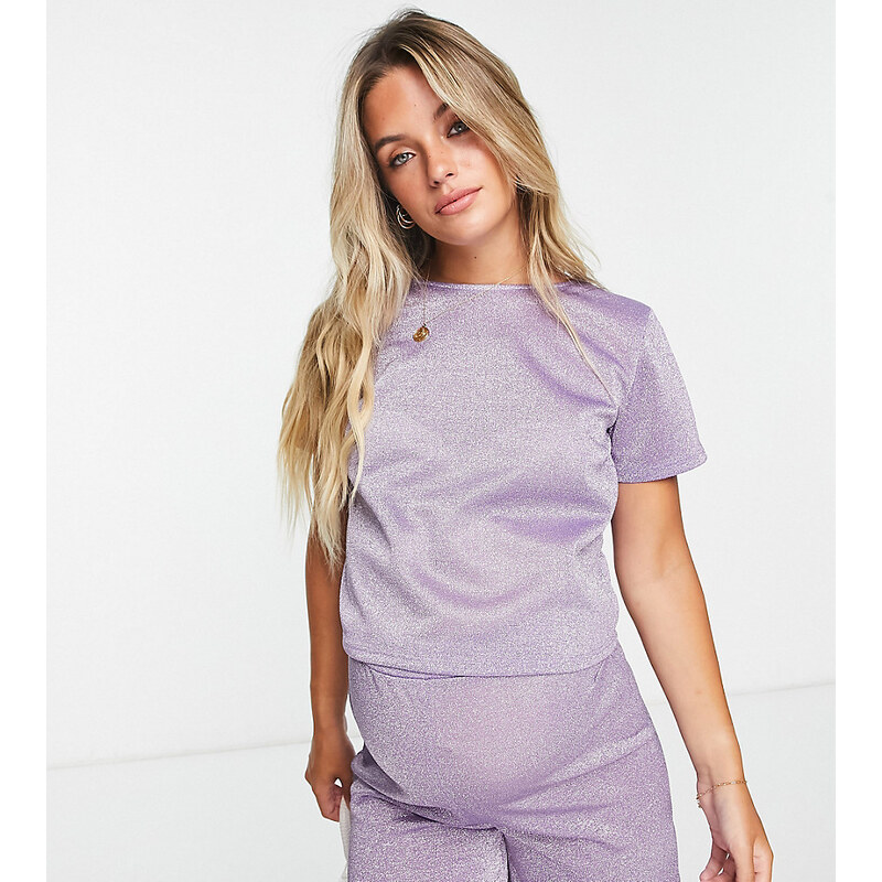 Jaded Rose Maternity t-shirt in lilac sparkle co-ord-Purple