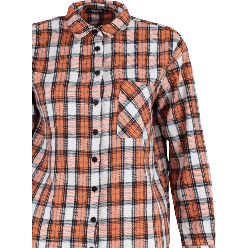 Trendyol Orange Wide-Cut Checkered Woven Shirt