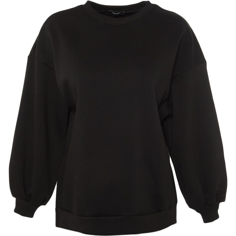 Trendyol Black Oversize/Wide fit with slits. Thick Fleece Inside Knitted Sweatshirt