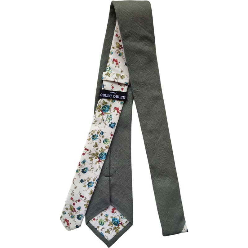 Obleč oblek Zeleno šedá pánská kravata s květinovým vzorem