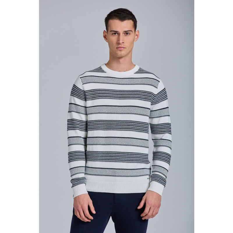 SVETR GANT D1. STRUCTURED STRIPED CREW bílá L