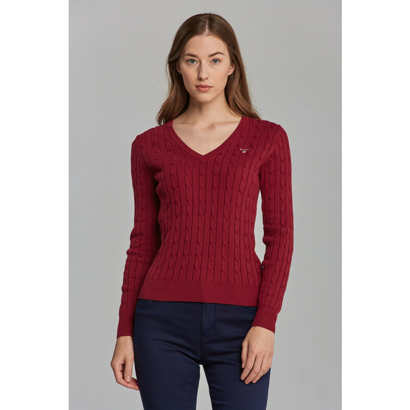 SVETR GANT STRETCH COTTON CABLE V-NECK červená XS