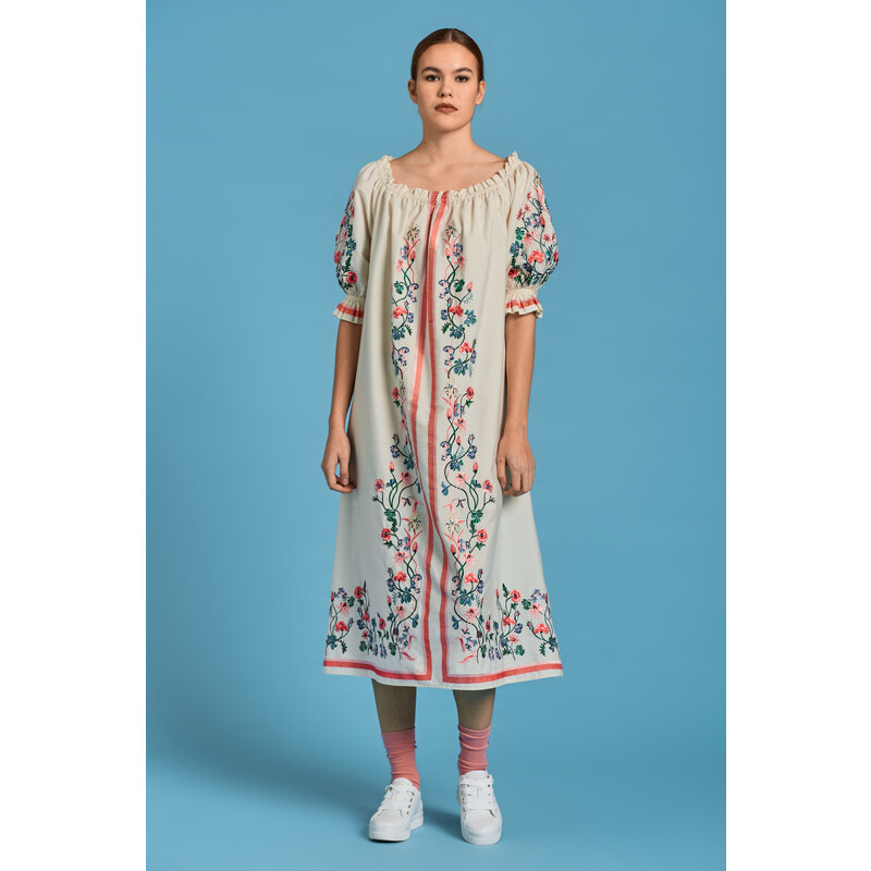 ŠATY GANT D2. EMBROIDERED WILD FLORAL DRESS bílá 34