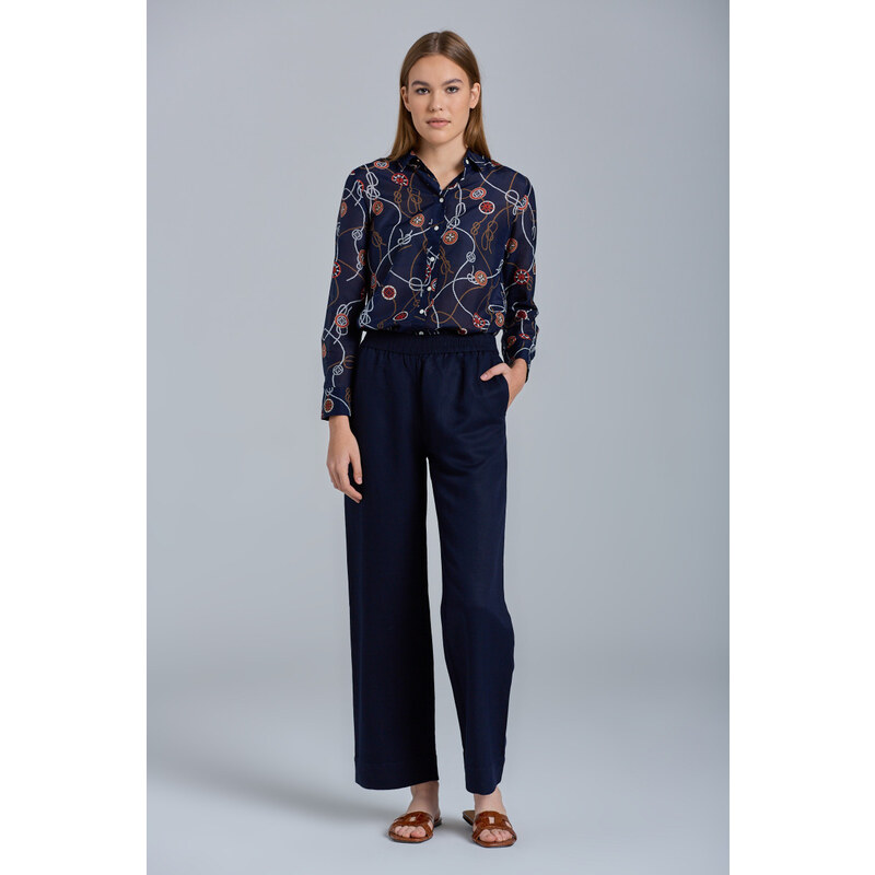 KALHOTY GANT D2. LINEN VISCOSE PULL-ON PANTS modrá 38