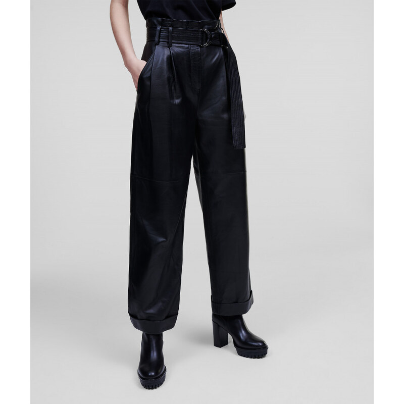 KALHOTY KARL LAGERFELD HIGH WAIST LEATHER PANTS