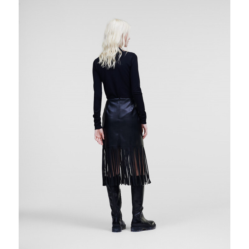 SUKNĚ KARL LAGERFELD FAUX LEATHER SKIRT W/ FRINGES