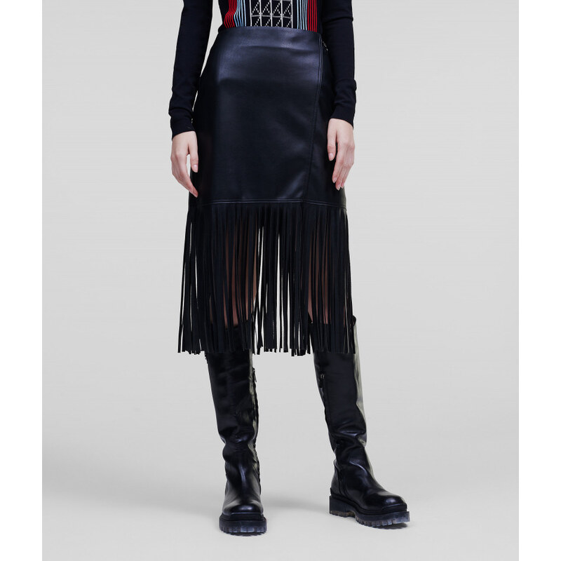 SUKNĚ KARL LAGERFELD FAUX LEATHER SKIRT W/ FRINGES