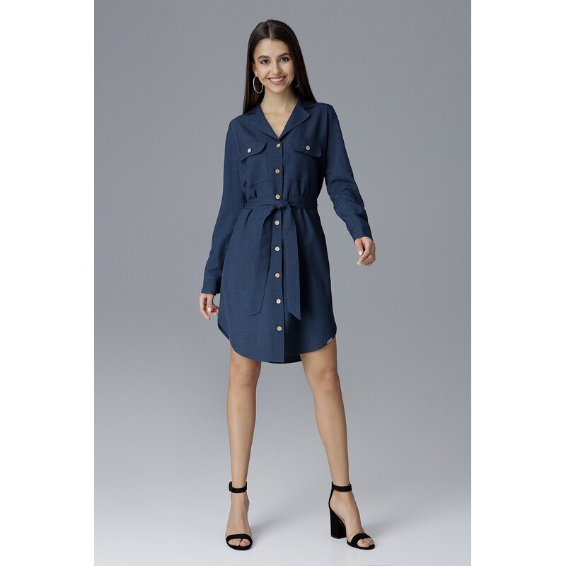 FIGL Modré šaty ve stylu košile M630 Navy