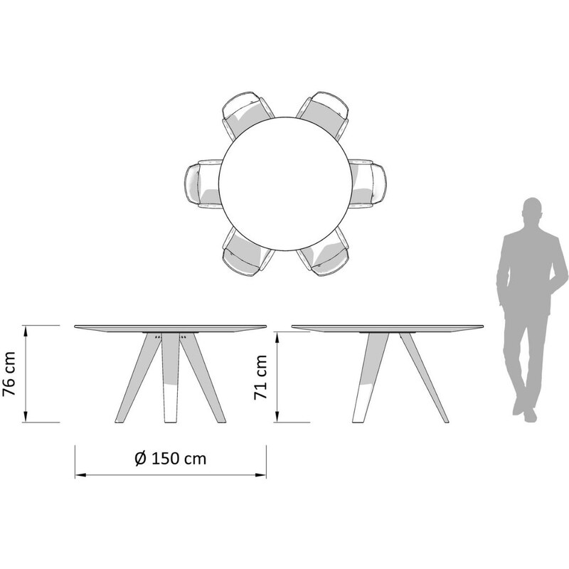 Betonový kulatý jídelní stůl Cioata Tribeca 150 cm s kovovou podnoží