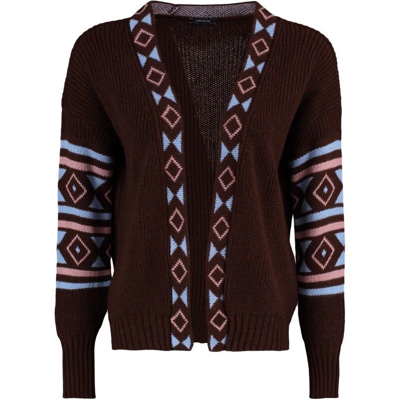 Trendyol Brown Patterned Oversized Knitwear Cardigan