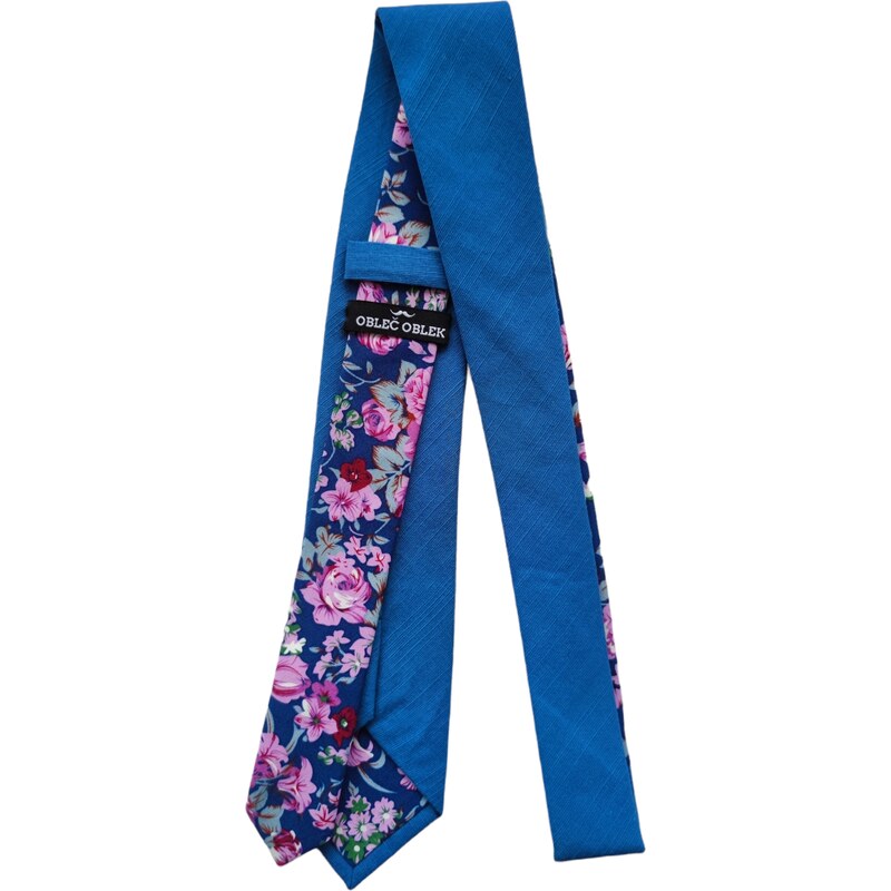 Obleč oblek Modrá pánská kravata s květinovým podkladem