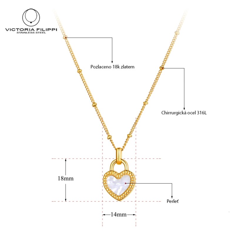 Victoria Filippi Stainless Steel Ocelový náhrdelník Joela - chirurgická ocel, srdce