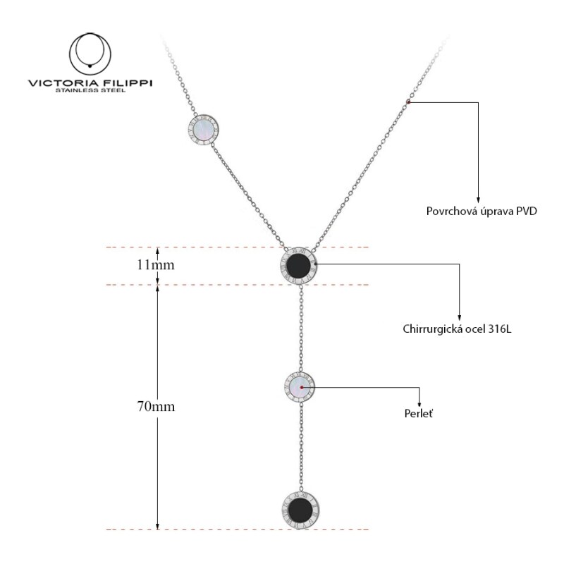 Victoria Filippi Stainless Steel Ocelový náhrdelník Susan - chirurgická ocel, římské číslice