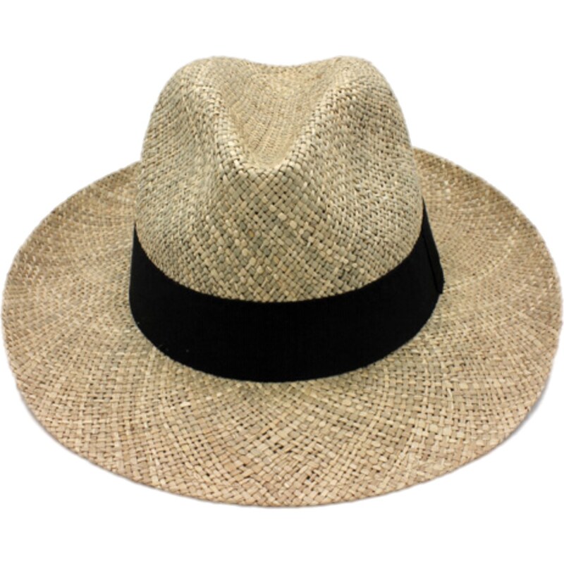 Fiebig Pánský slaměný Bogart klobouk z mořské trávy s černou stuhou - Fedora
