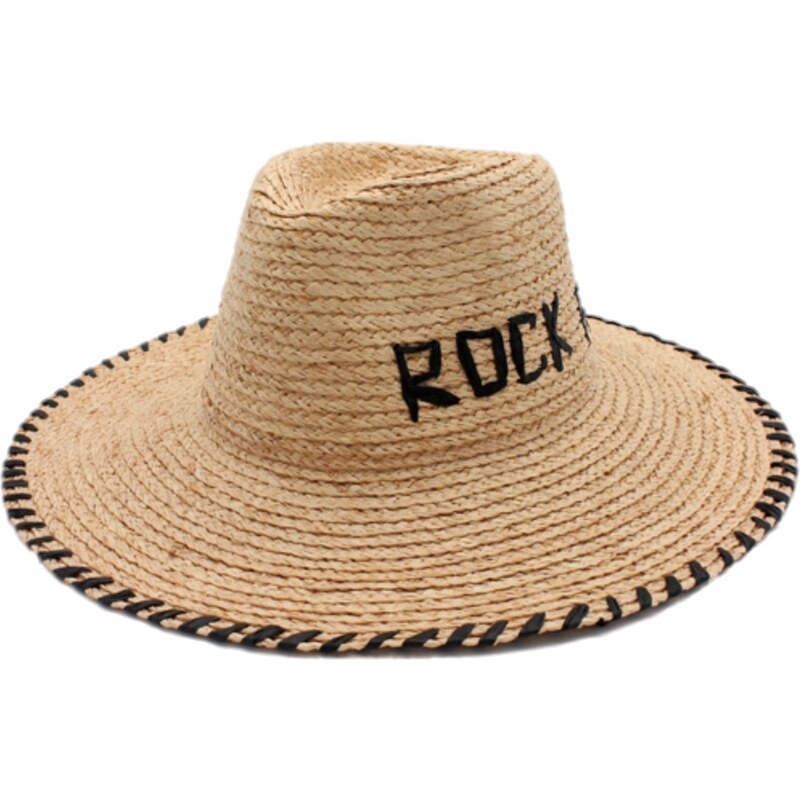 Fiebig Dámský letní béžový Fedora klobouk - nemačkavý slaměný klobouk Rock Fan