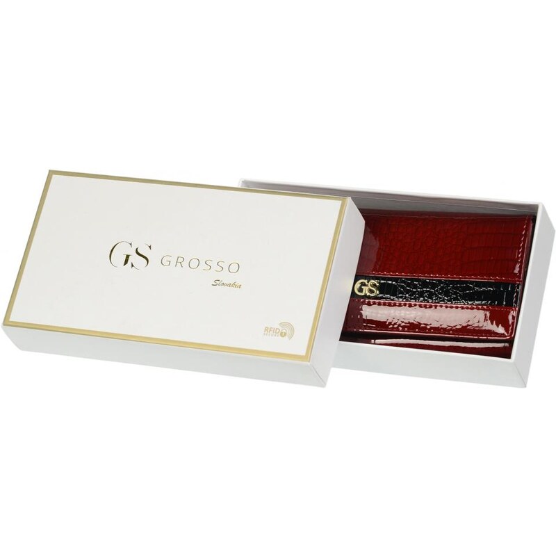 Barebag GROSSO Kožená dámská lakovaná kroko peněženka RFID červená v dárkové krabičce