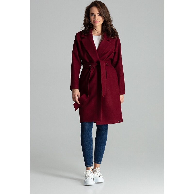 LENITIF Kabát s páskem L054 Deep Red