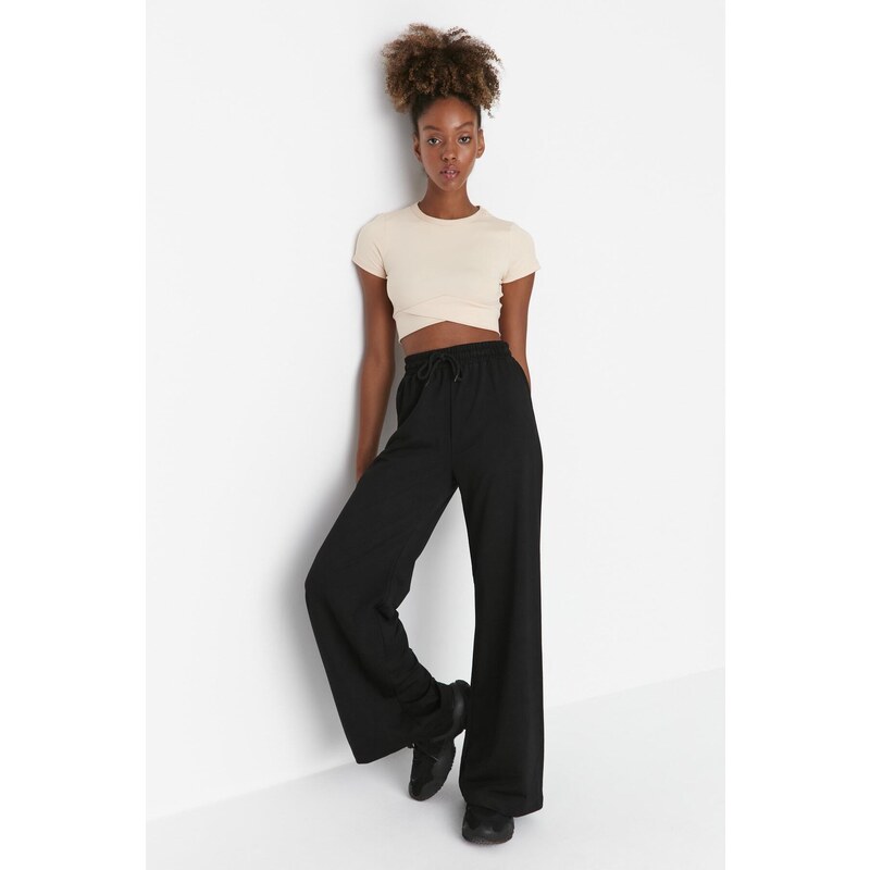 Trendyol Black Wide Leg Thin Knitted Sports Sweatpants