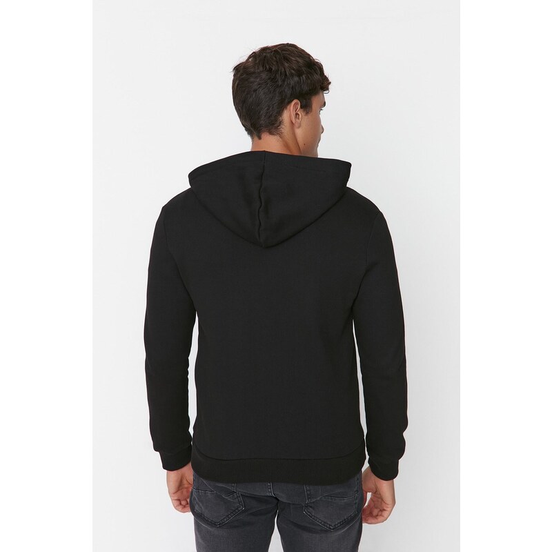 Trendyol Black Men's Regular Fit Hooded Cotton Sweatshirt with Pillow, and Cardigan