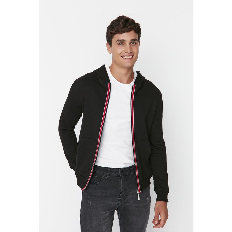 Trendyol Black Men's Regular Fit Hooded Cotton Sweatshirt with Pillow, and Cardigan