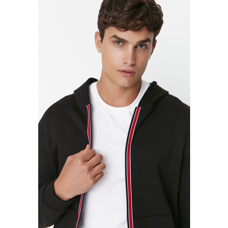 Trendyol Black Men's Regular Fit Hooded Cotton Sweatshirt with Pillow, and Cardigan