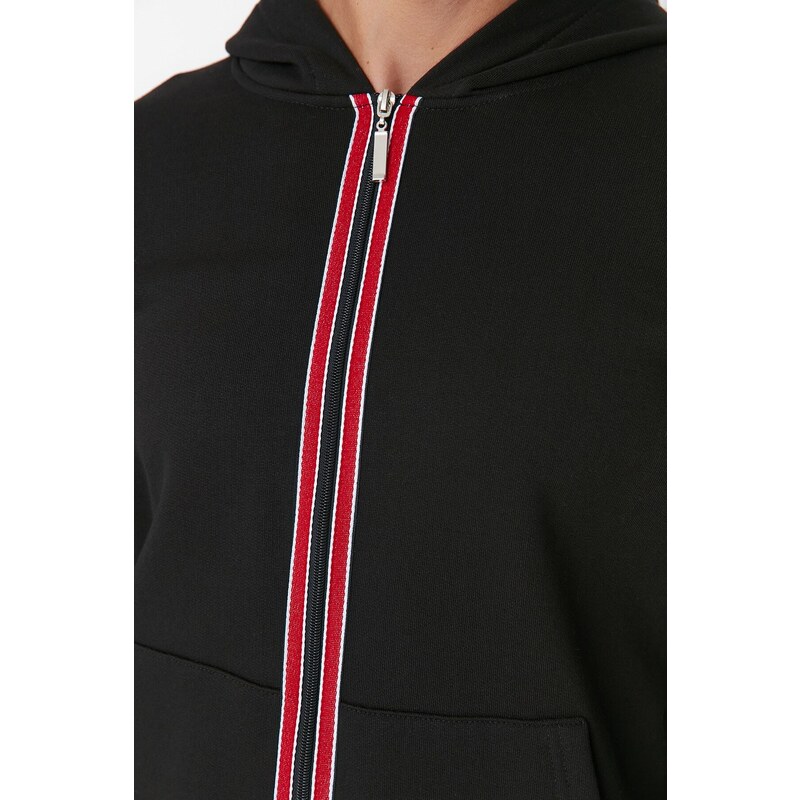 Trendyol Black Men's Regular Fit Hooded Cotton Sweatshirt with Pillow, and Cardigan