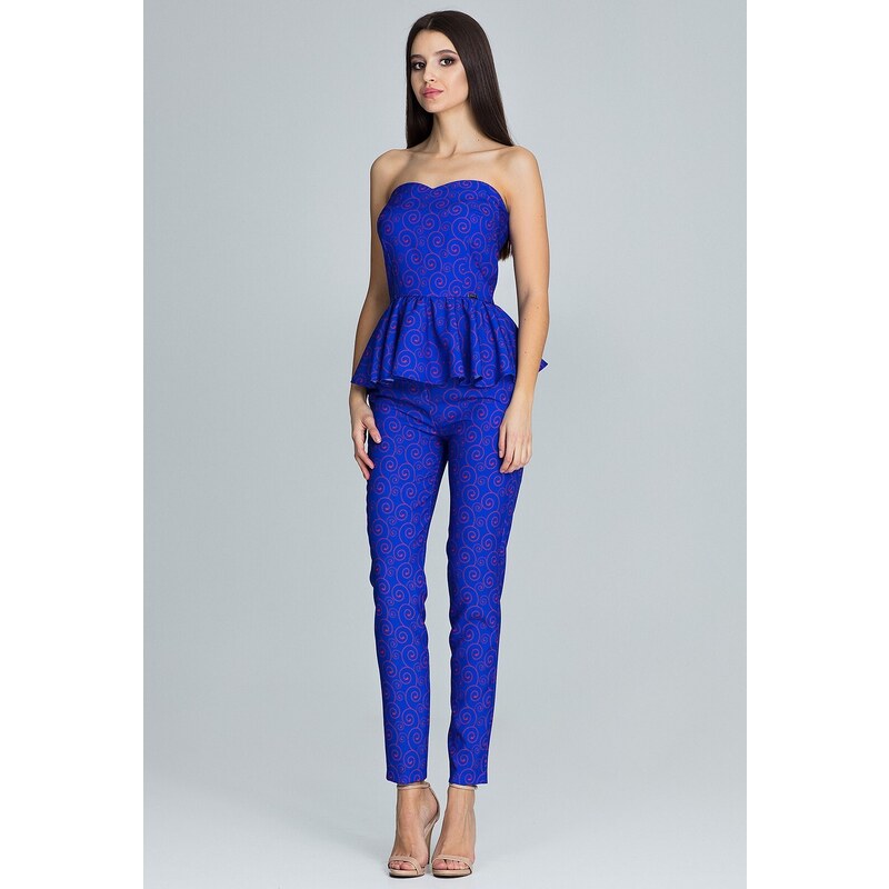 FIGL Dámský set peplum top + kalhoty M606 Pattern 85 Modrá 84022598