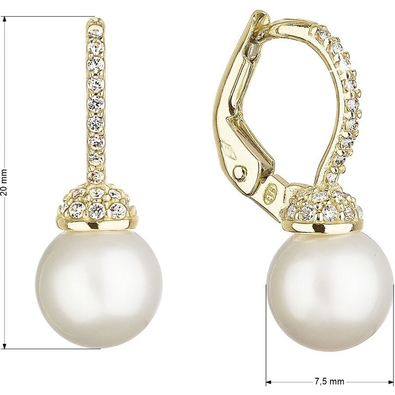 Pavona Zlaté visací náušnice s bílou říční perlou a zirkony 91P00022