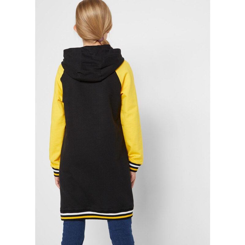 bonprix Dívčí mikinové šaty s kapucí Černá