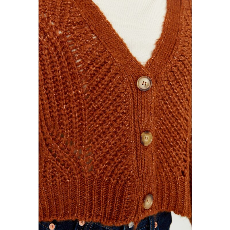 Trendyol Tile Button Detailní Crop Knitwear Cardigan