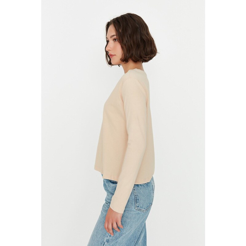 Trendyol Brown-Beige 100% Cotton 2-Pack Basic V Neck Knitted T-Shirt