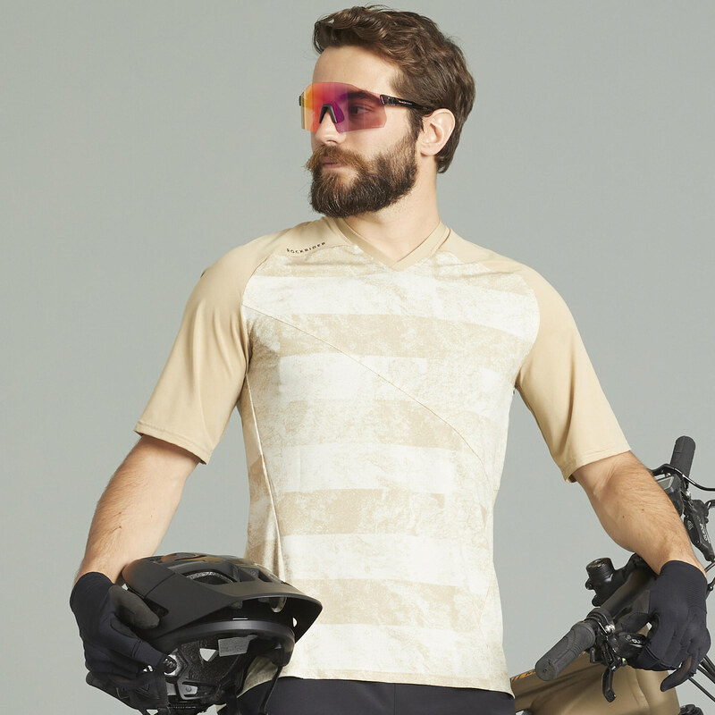 ROCKRIDER Cyklistický dres s krátkým rukávem na All-mountain horské kolo Feel béžový