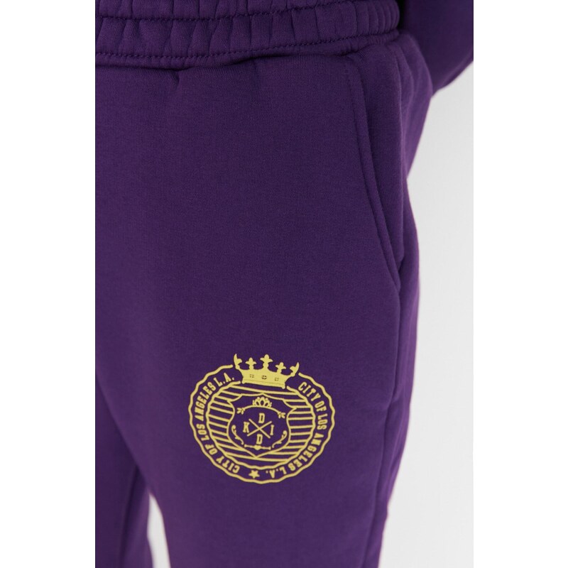 Trendyol Purple Loose Jogger Printed Knitted Sweatpants with Fleece Inside