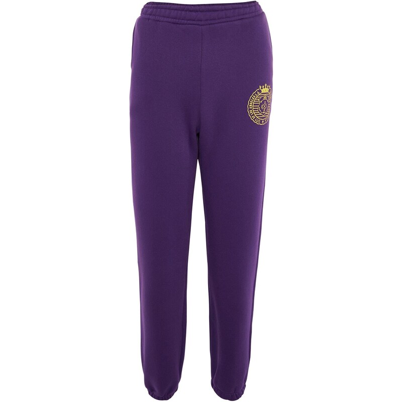 Trendyol Purple Loose Jogger Printed Knitted Sweatpants with Fleece Inside